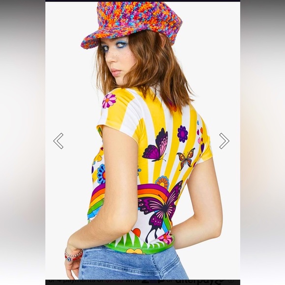 🏷️ BNWT *dELiA*s x Dolls Kill XL 90’s Style Striped Crop~🌈🦋💕💙 - Picture 6 of 9